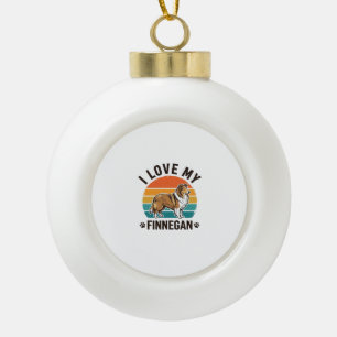I Love My Finnegan Vintage Dog Name Shirt Design_1 Ceramic Ball Christmas Ornament