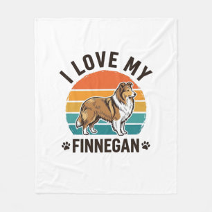 I Love My Finnegan Vintage Dog Name Shirt Design_1 Fleece Blanket