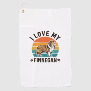 I Love My Finnegan Vintage Dog Name Shirt Design_1 Golf Towel