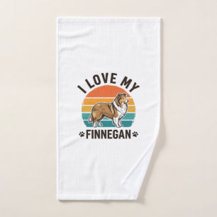 I Love My Finnegan Vintage Dog Name Shirt Design_1 Hand Towel