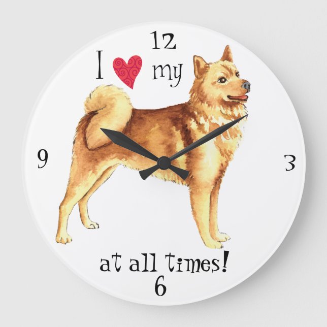 I Love my Finnish Spitz Large Clock (Front)