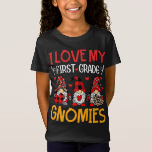I Love My First Grade Gnomies Funny Valentine Hear T-Shirt