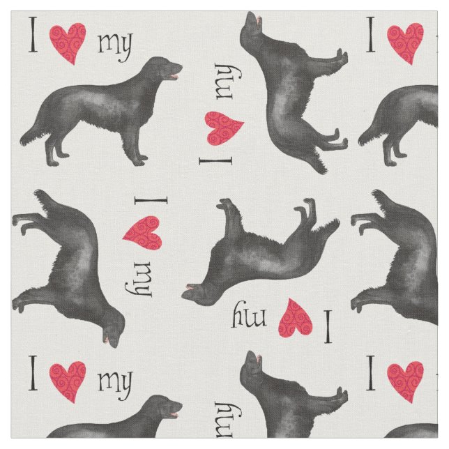I Love my Flat-Coated Retriever Fabric (Close Up)