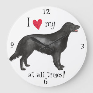 I Love my Flat-Coated Retriever Large Clock