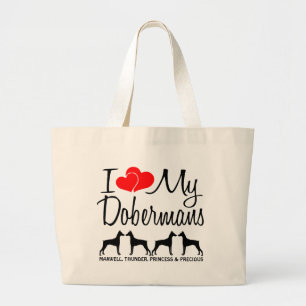 I Love My Four Dobermans Large Tote Bag