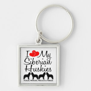 I Love My Four Siberian Huskies Custom Keychain
