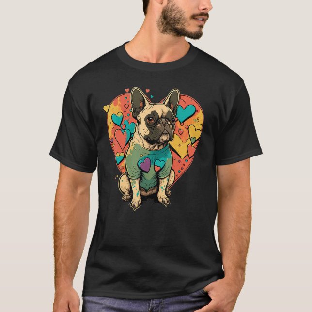 I Love My French Bulldog Frenchie Dog Valentines H T-Shirt (Front)