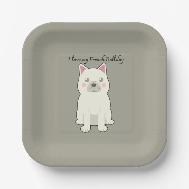 I Love my French Bulldog Paper Plate (Front)