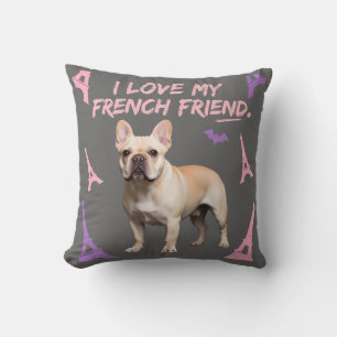 I Love My French Friend French Bulldog Dog Lover Cushion