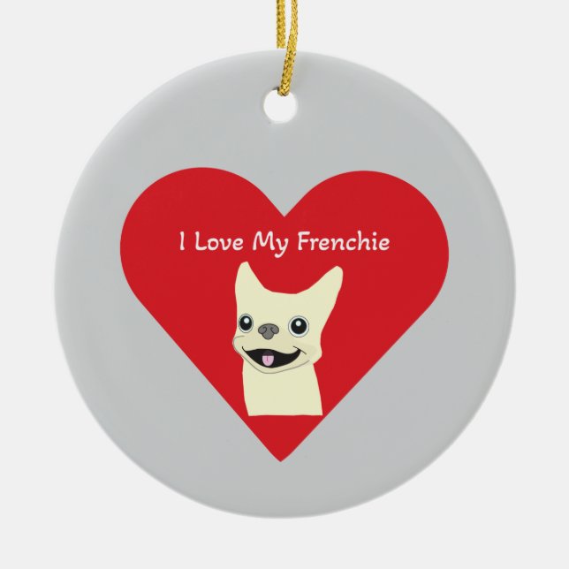 I love my Frenchie, Lavender Ceramic Tree Decoration (Front)
