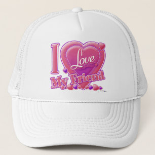 I Love My Friend pink/purple - heart Trucker Hat