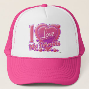 I Love My Friends pink/purple - heart Trucker Hat