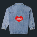 I Love My Future Boyfriend Modern Red Heart Gift Denim Jacket<br><div class="desc">Designed with cute red heart pattern and custom text "i love my future boyfriend" which you may customise as you wish! Simple and cute design perfect for girfriends to be!</div>