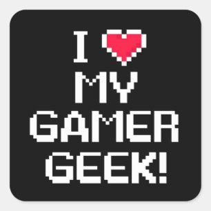 I Love My Gamer Geek Square Sticker