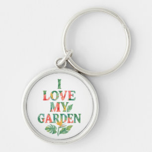 I Love My Garden Tropical Floral Watercolor Key Ring
