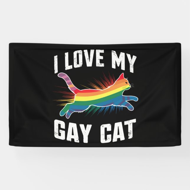 I Love My Gay Cat Funny Rainbow Pride Lgbt Banner (Horizontal)