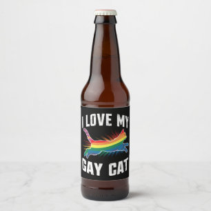 I Love My Gay Cat Funny Rainbow Pride Lgbt Beer Bottle Label