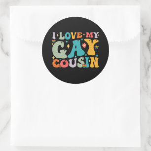 I Love My Gay Cousin Groovy Rainbow LGBT Pride Classic Round Sticker