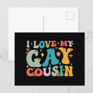 I Love My Gay Cousin Groovy Rainbow LGBT Pride Postcard