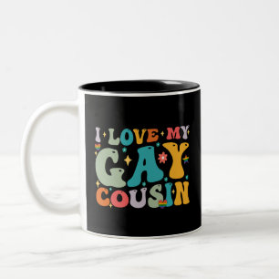 I Love My Gay Cousin Groovy Rainbow LGBT Pride Two-Tone Coffee Mug