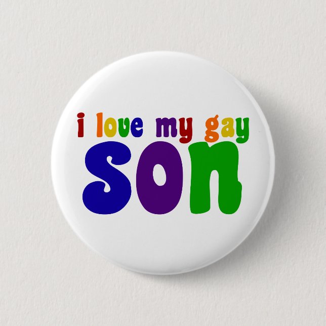 I Love My Gay Son Retro Rainbow Mum 6 Cm Round Badge (Front)