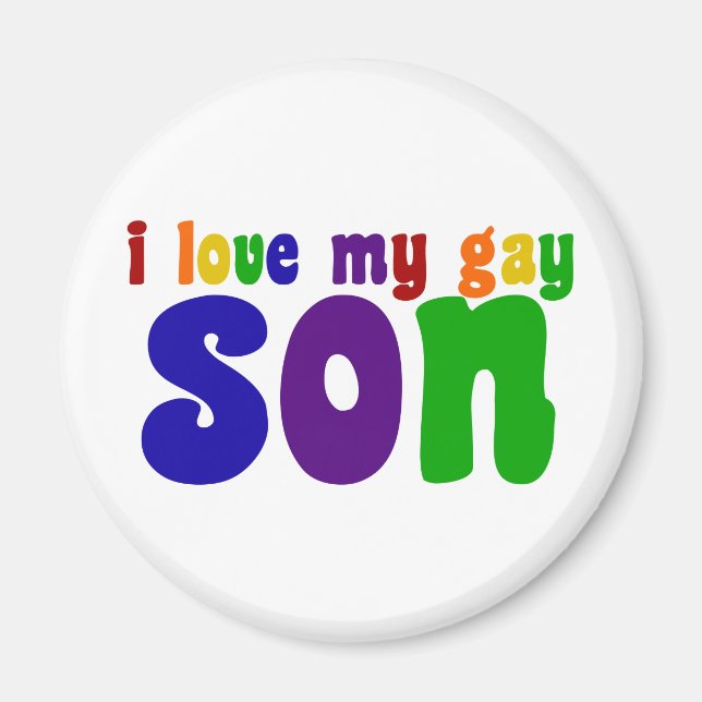 I Love My Gay Son Retro Rainbow Mum Magnet (Front)