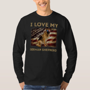 I Love My German Shepherd Dad Mum American Flag We T-Shirt