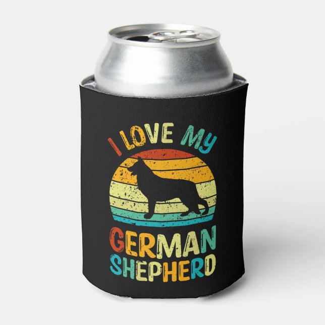 I Love My German Shepherd Dog Blue Brown Sunset  Can Cooler (Can Front)