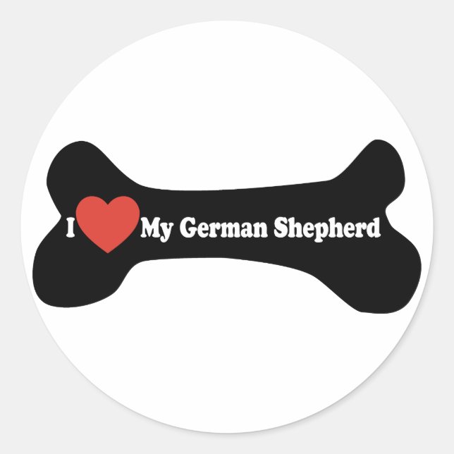 I Love My German shepherd - Dog Bone Classic Round Sticker (Front)