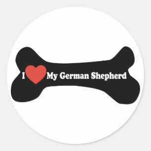 I Love My German shepherd - Dog Bone Classic Round Sticker