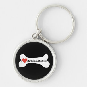 I Love My German shepherd - Dog Bone Key Ring