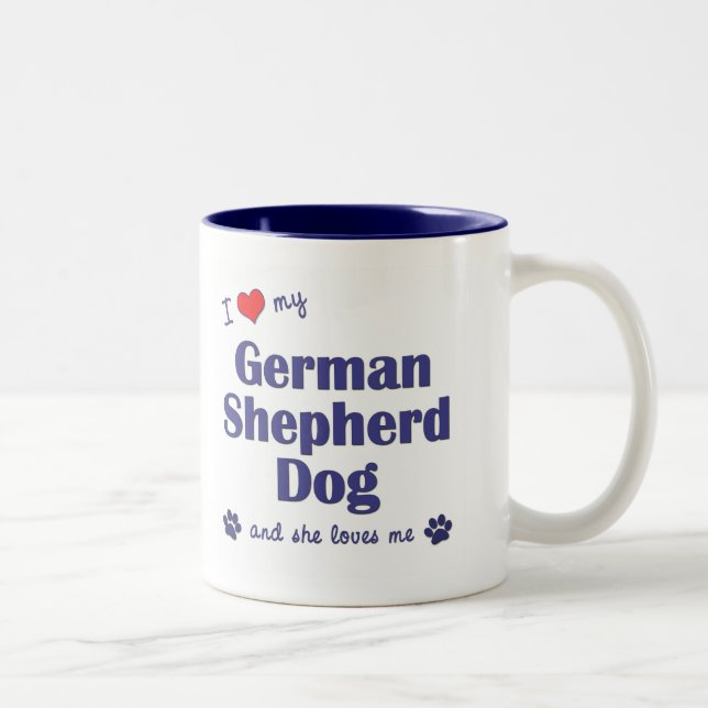 I Love My German Shepherd (Female Dog) Two-Tone Coffee Mug (Right)