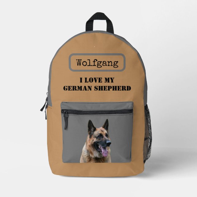 I love my German Shepherd or Alsatian dog Printed Backpack (Front)