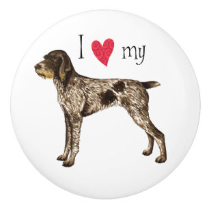 I Love my German Wirehaired Pointer Ceramic Knob