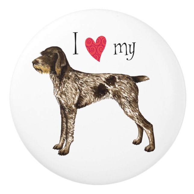 I Love my German Wirehaired Pointer Ceramic Knob (Front)