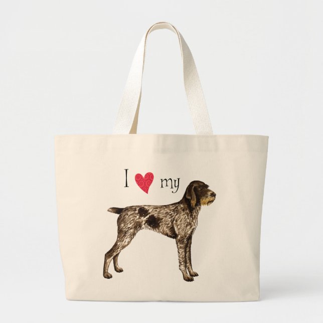 I Love my German Wirehaired Pointer Large Tote Bag (Front)