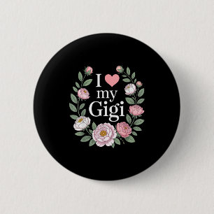 I love my gigi floral heart grandma  6 cm round badge