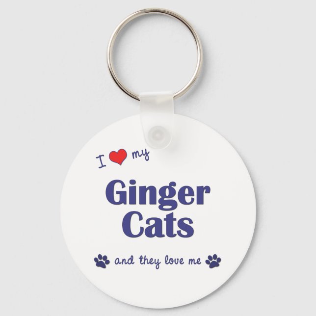 I Love My Ginger Cats (Multiple Cats) Key Ring (Front)