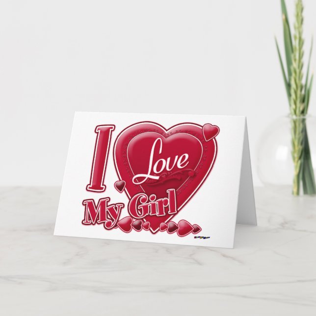 I Love My Girl red - heart Holiday Card (Front)