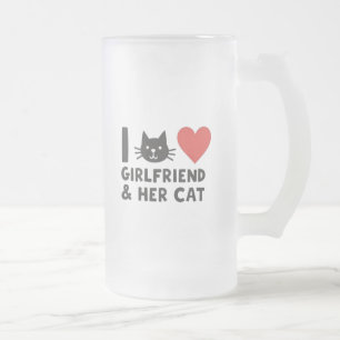I Love My Girlfriend and Her Cat" Cat Head Beer Gl Frosted Glass Beer Mug