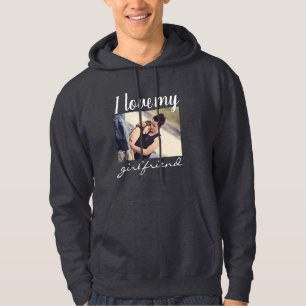 I love my girlfriend couples photo dark grey hoodie