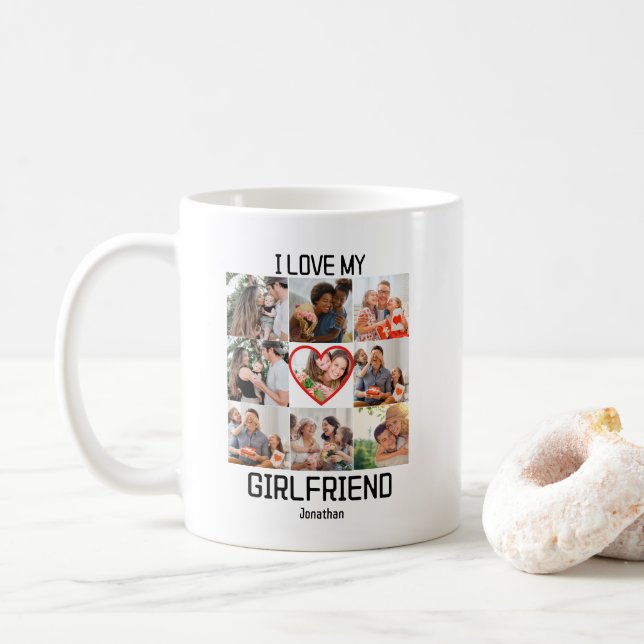 I love My Girlfriend Custom 9 Photo Collage Coffee Mug (With Donut)