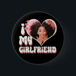 I Love My Girlfriend Custom Black 6 Cm Round Badge<br><div class="desc">Cute bubbly retro font that says " I Love My GIRLFRIEND" - upload a photo for inside the heart (best to crop before upload). Retro colours can be changed in "Edit using Design Tool" section. Comes in white with pink and red colour ways. Part of a collection including tshirt, mug,...</div>