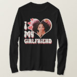 I Love My Girlfriend Custom Black Long Sleeve T-Shirt<br><div class="desc">Cute retro font that says " I Love My GIRLFRIEND"  - upload a photo for inside the heart (best to crop before upload). Retro colours can be changed in "Edit using Design Tool" section. Part of a Collection including totes,  pillow,  notebooks and more!  ©Marisu Valencia</div>