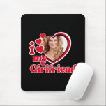 I Love My Girlfriend Custom Black Mouse Mat<br><div class="desc">I Love My Girlfriend - upload a photo for inside the heart</div>