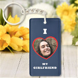 I Love My Girlfriend Custom Photo Personalised Key Ring<br><div class="desc">Upload a photo, customise the text, and easily create your personalised keychain. Click EDIT to change the background colour. You can TRANSFER this DESIGN on other Zazzle products and adjust it to fit most Zazzle items. Standard Studio designs are made in high-resolution graphics for a professional print. Thank you for...</div>