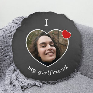 I Love My Girlfriend Custom Photo Text Round Cushion