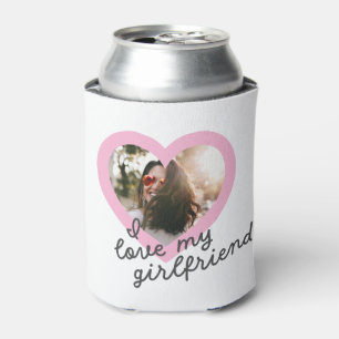 I love my Girlfriend Custom Pink Valentines Photo Can Cooler