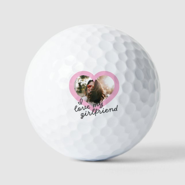 I love my Girlfriend Custom Pink Valentines Photo Golf Balls (Front)
