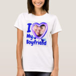 I Love My Girlfriend Custom T-Shirt<br><div class="desc">Please follow these steps to help. Once you select the design, you'll see a "Edit Design" button on the upper right. Please click on that. On the left side you'll see the different layers. Click on "Add your photo here" In the upper right side please click on "Change Image". You’ll...</div>
